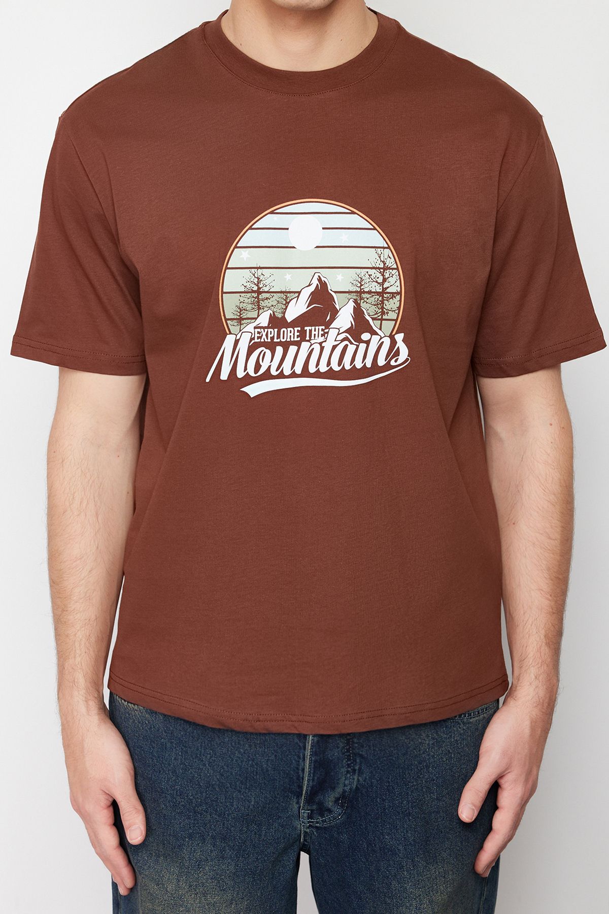 Trendyol Collection-Scenery Printed Brown Oversize Cotton T-Shirt - Tmnss23Ts00206 5