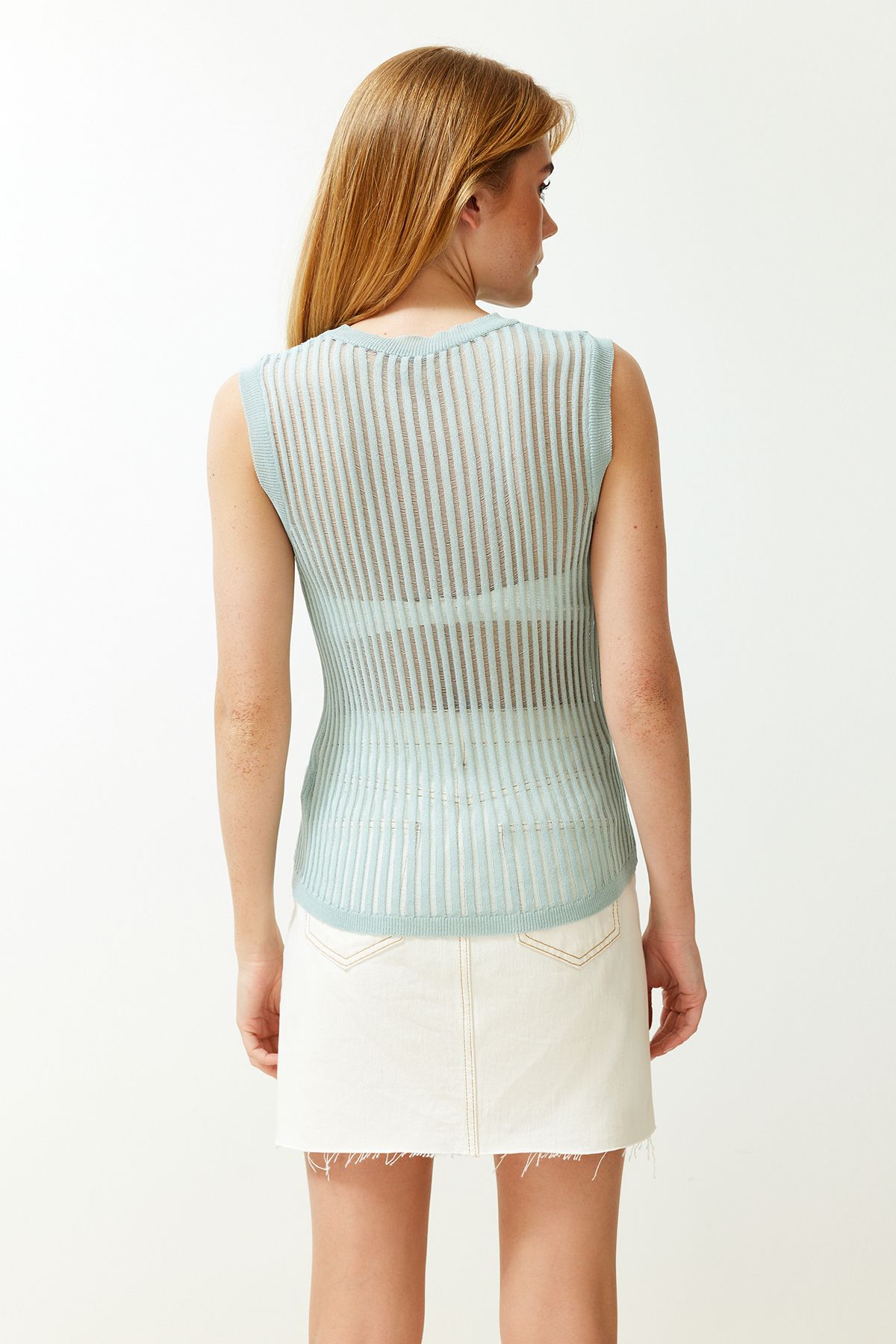 Trendyol Collection-Μέντα διάφανη πλεκτή μπλούζα TWOSS24BZ00277 6