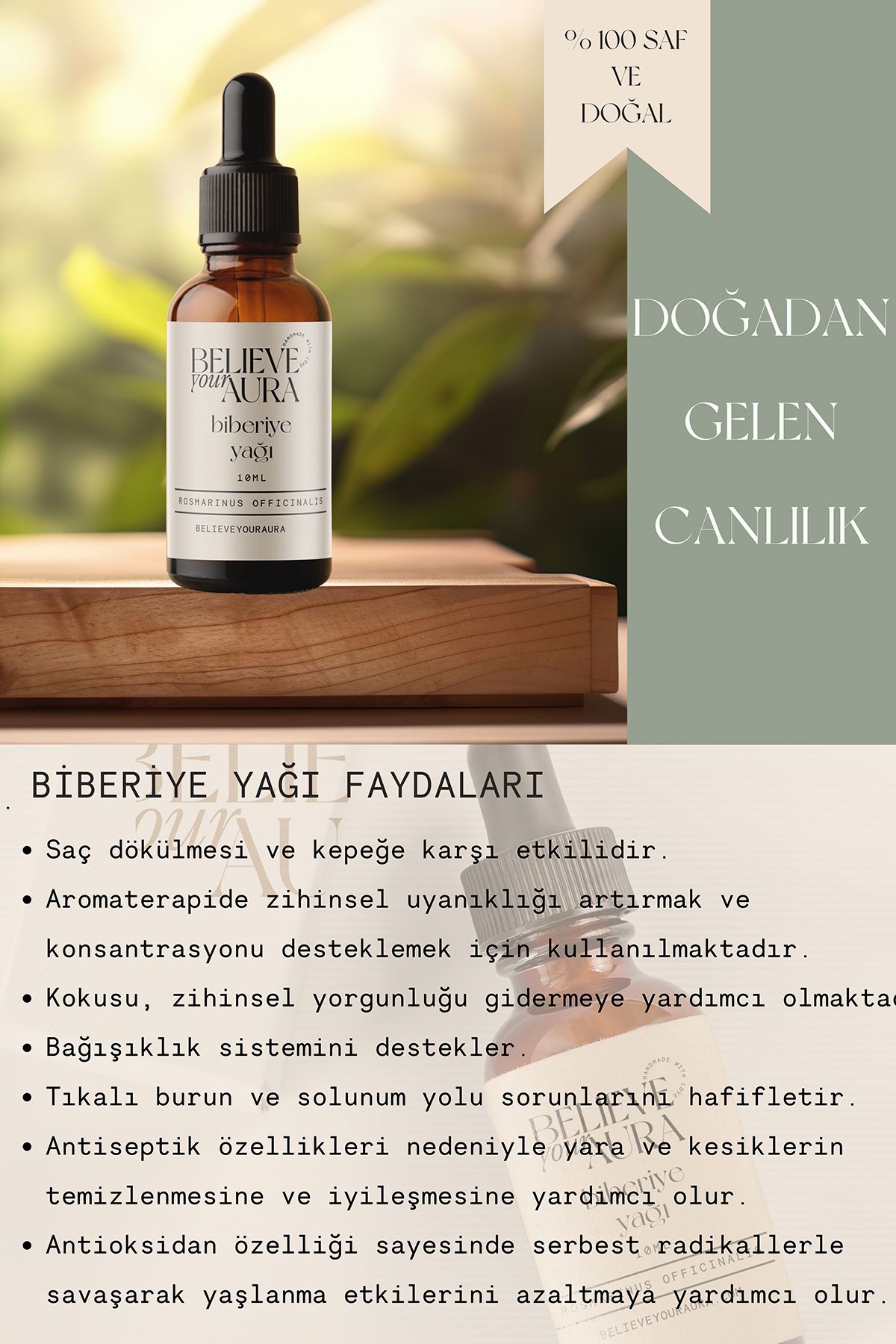 روغن رزماری - روغن مراقبت از پوست و مو 100% خالص و طبیعی - روغن رزماری - 10 میلی لیتر Believe Your Aura