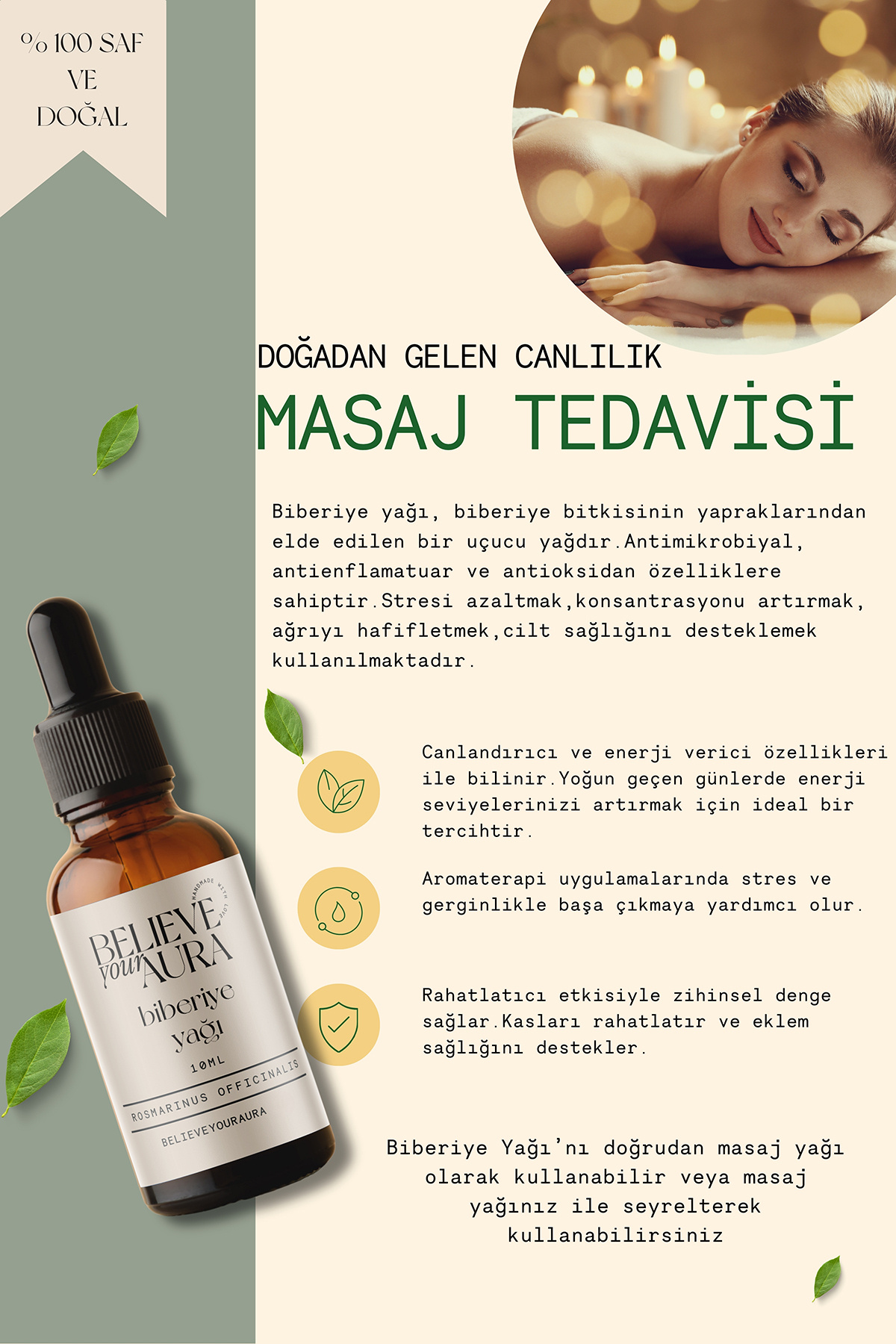 Biberiye Yağı - %100 Saf Ve Doğal Cilt Ve Saç Bakım Yağı - Rosemary Oil - 10 ml — ATYBBR — تصویر 3 از 6