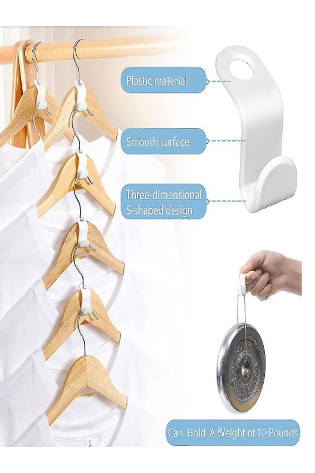 Slique-30 PCS Hanger Connector Hooks, Space Saving White Hanger Hooks 7