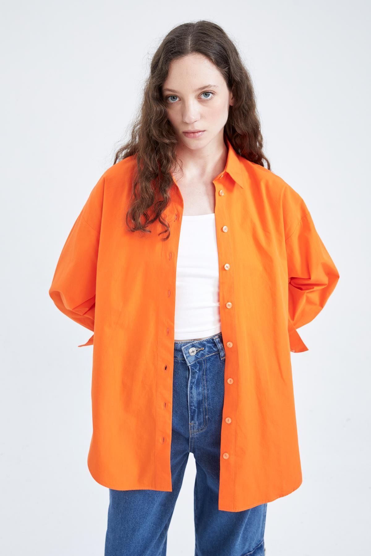 DeFacto-Guler cămașă oversize, poplin, mânecă lungă, 100% bumbac T5494az23sp 1
