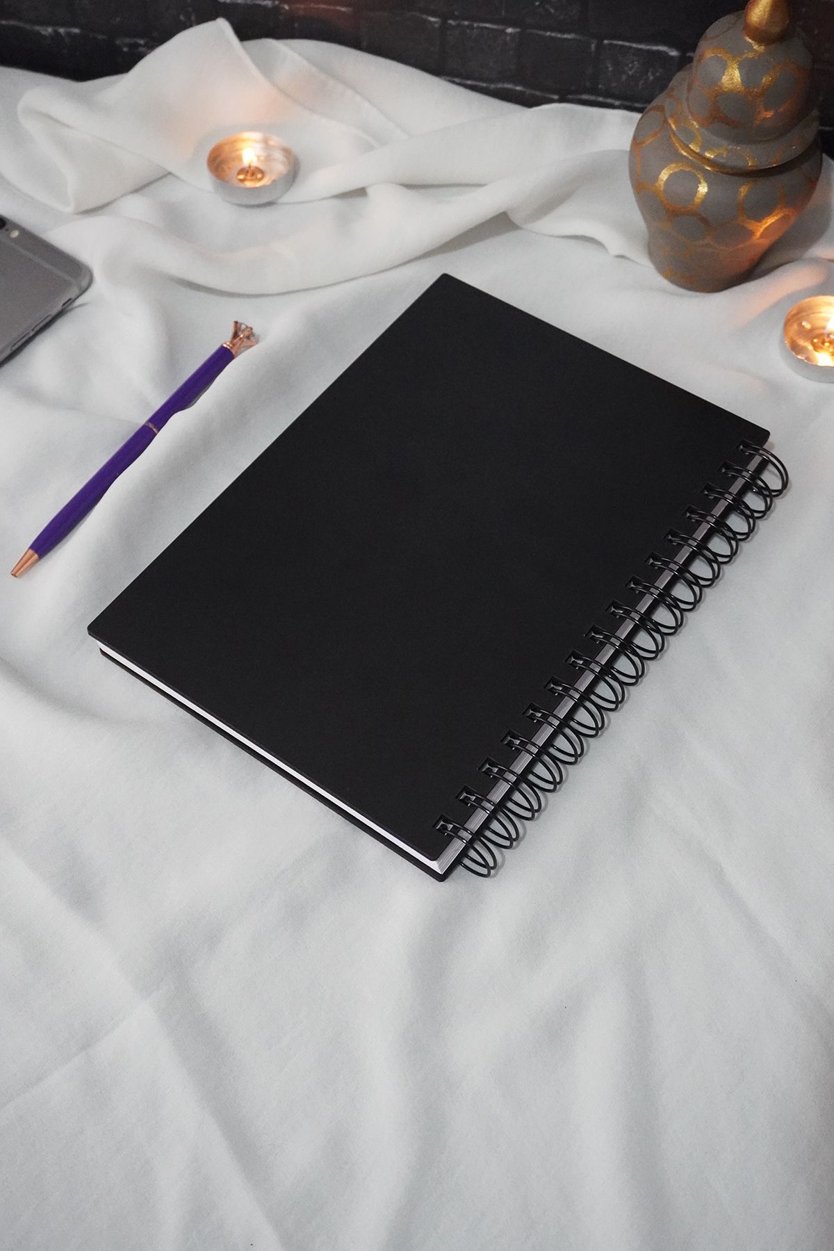 markcat-Bird Feather Design Black Wooden Cover Notebook - Unlined Notebook - Diary - Agenda - A5 Notebook 4