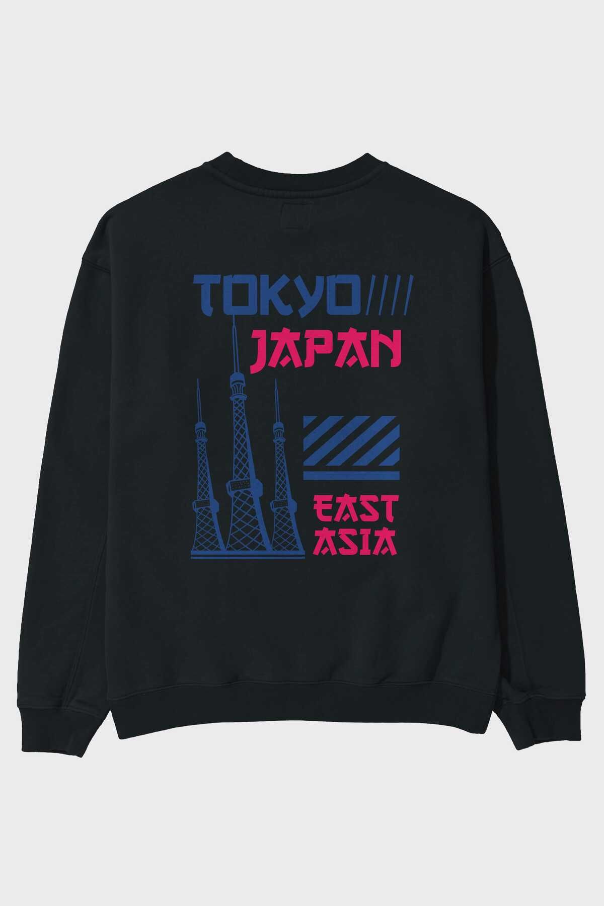 Ankhises Hanorac Oversize, Negru, Imprimat Pe Spate Tokyo 2, Bărbați, Femei, Cu Gât Crew Unisex - S