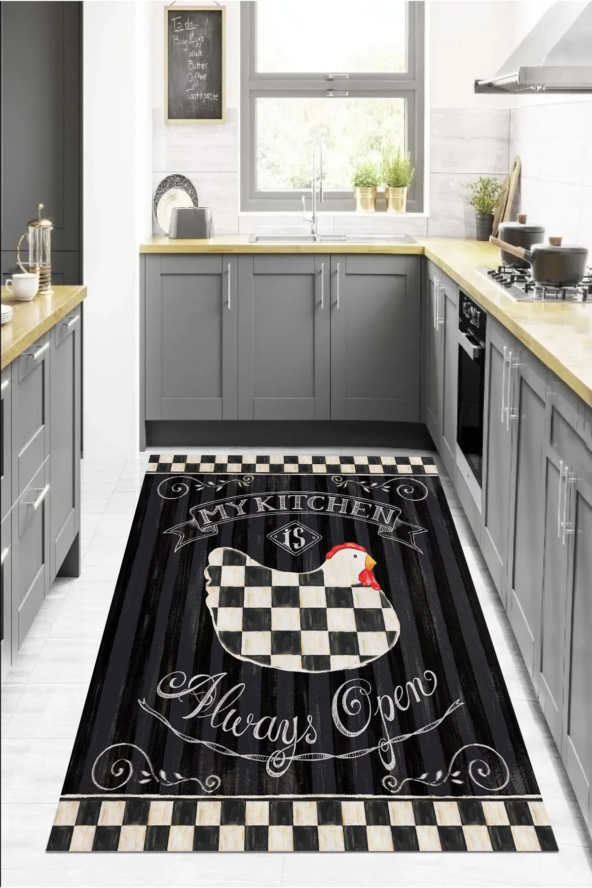Vagonik-Checkered Chicken Patterned Digital Printed Carpet Non-Slip Based Washable Carpet 2