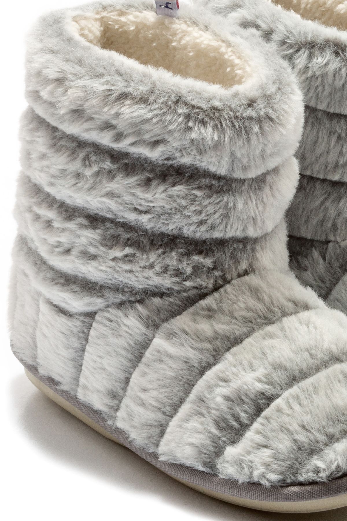 Grey furry top slipper boots