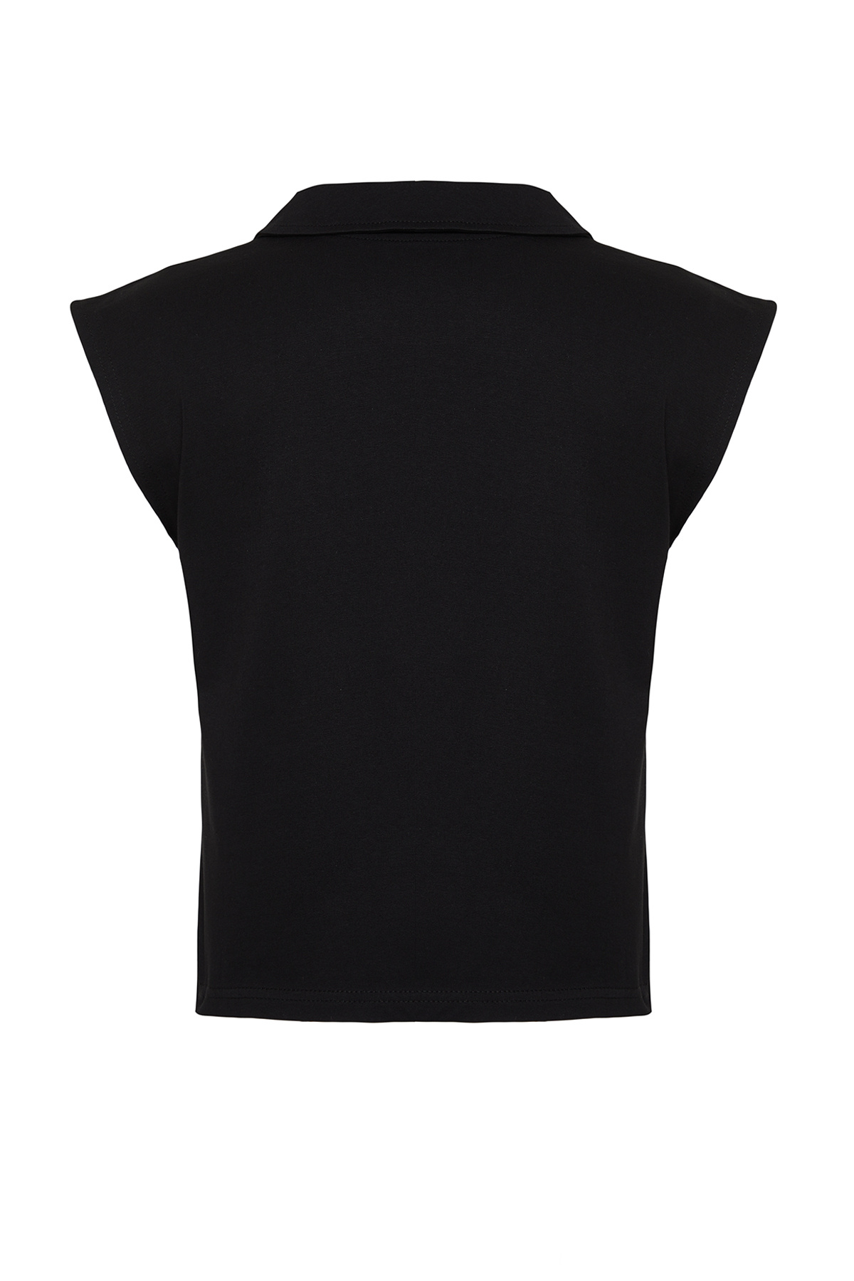 Trendyolmilla  Siyah %100 Kalın Pamuklu Polo Yaka Regular/Normal Kalıp Örme T-Shirt TWOSS24TS00075 - Görsel 8