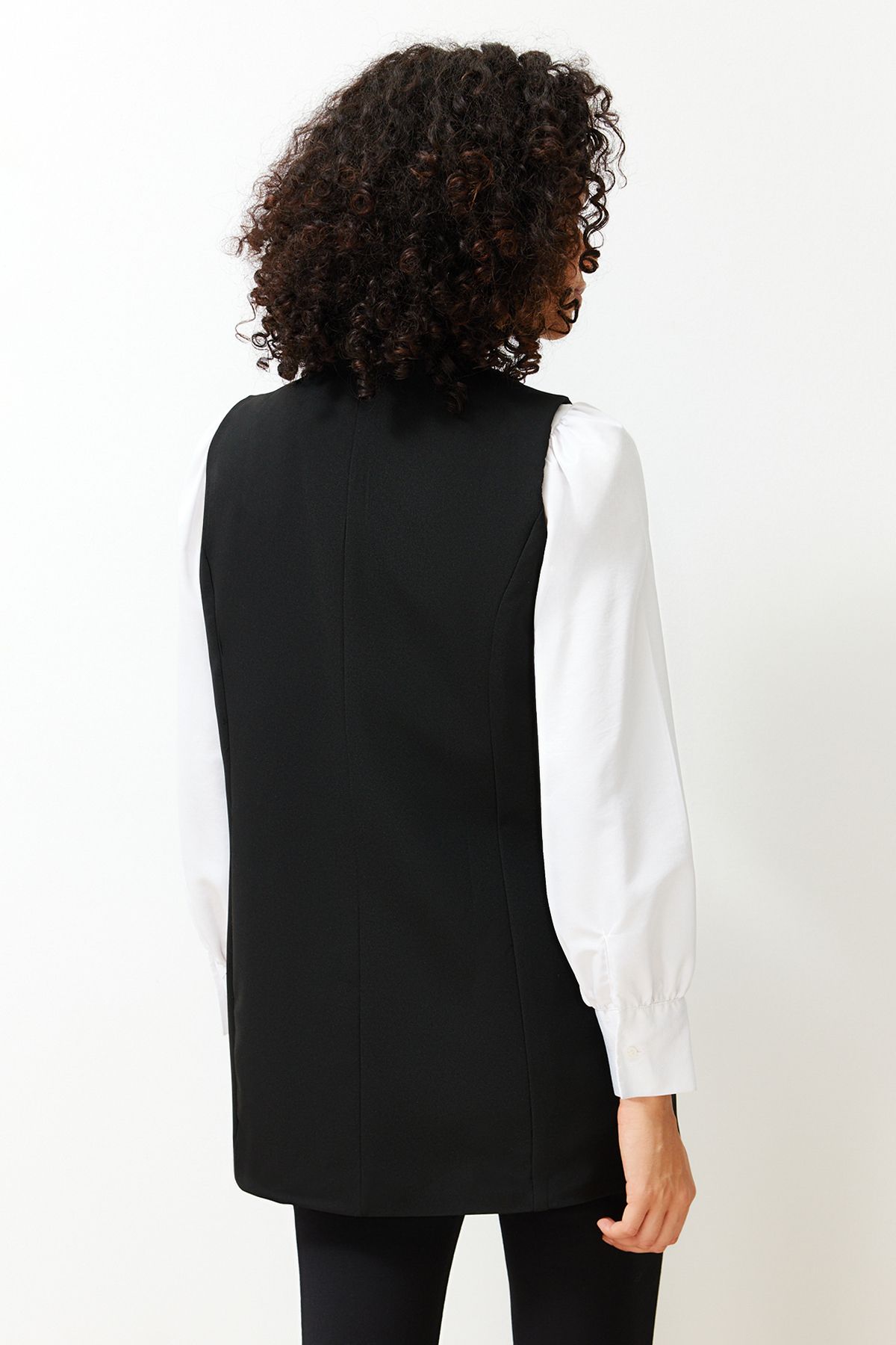 Trendyol Modest-Schwarze gewebte Weste mit Bindeverschluss vorne TCTSS24YL00003 6