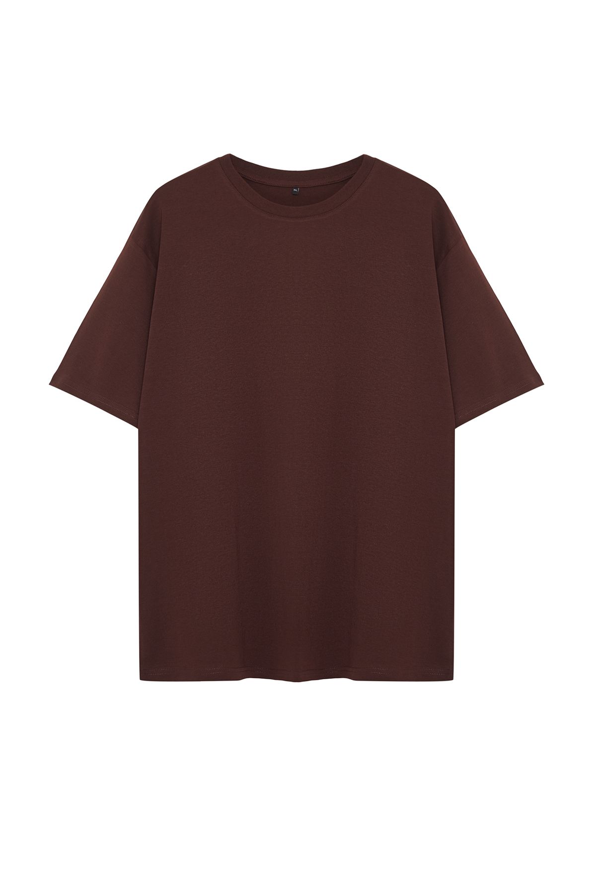 Trendyol Collection-Кафява памучна тениска с голям размер - стандартна кройка Tmnss23Ts00134 7