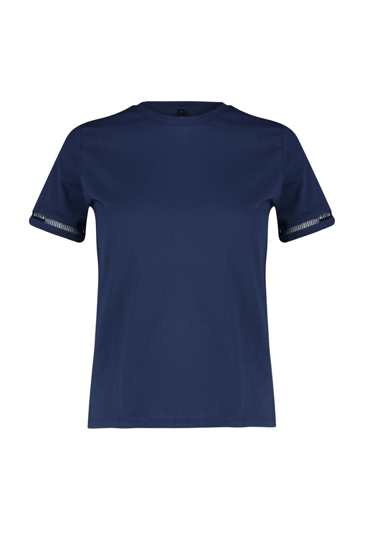 Trendyol Collection-Námořnická modrá 100% bavlna Vyšívané Detailní Základní pletené tričko s výstřihem TWOSS23TS00012 7