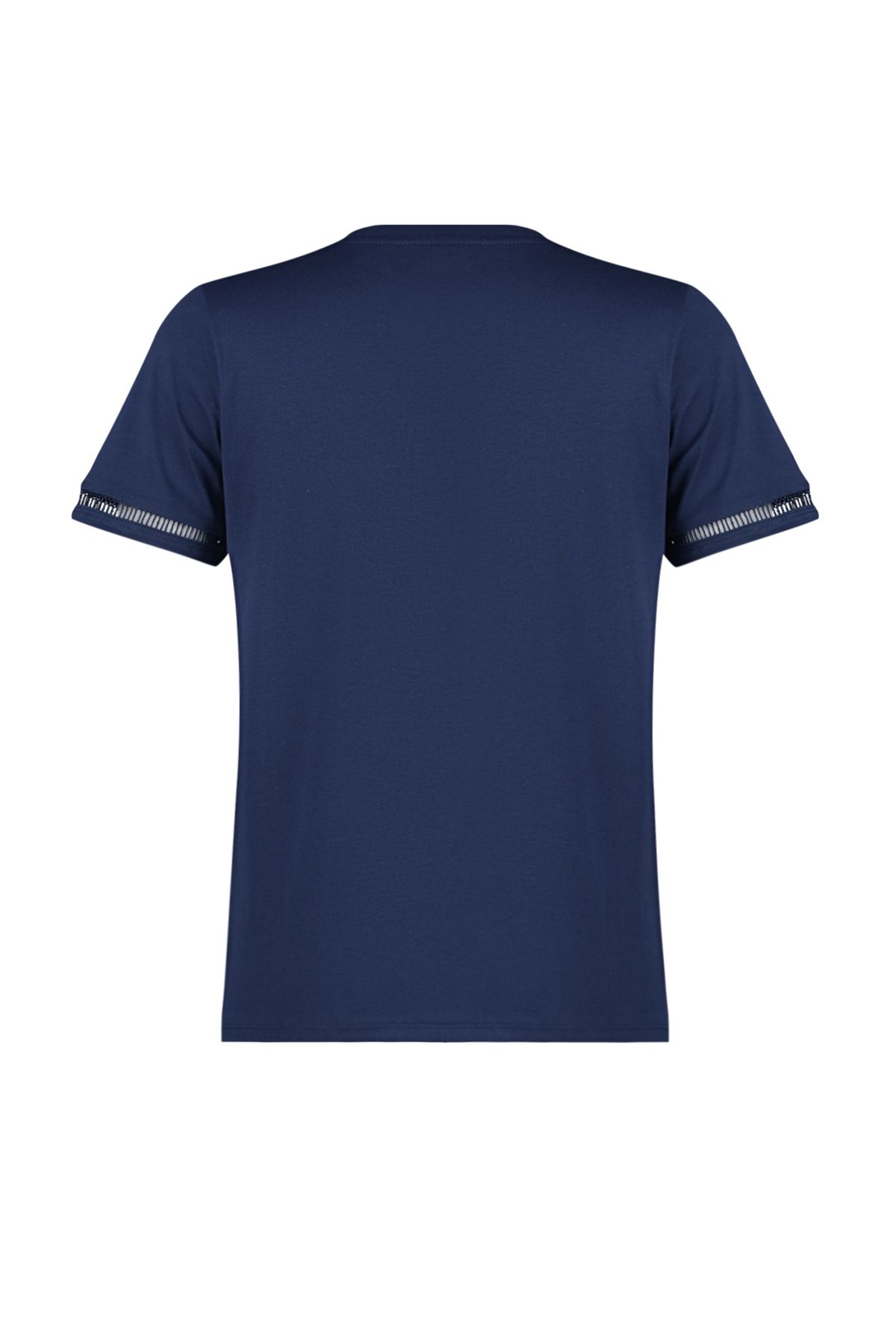 Trendyol Collection-Námořnická modrá 100% bavlna Vyšívané Detailní Základní pletené tričko s výstřihem TWOSS23TS00012 8