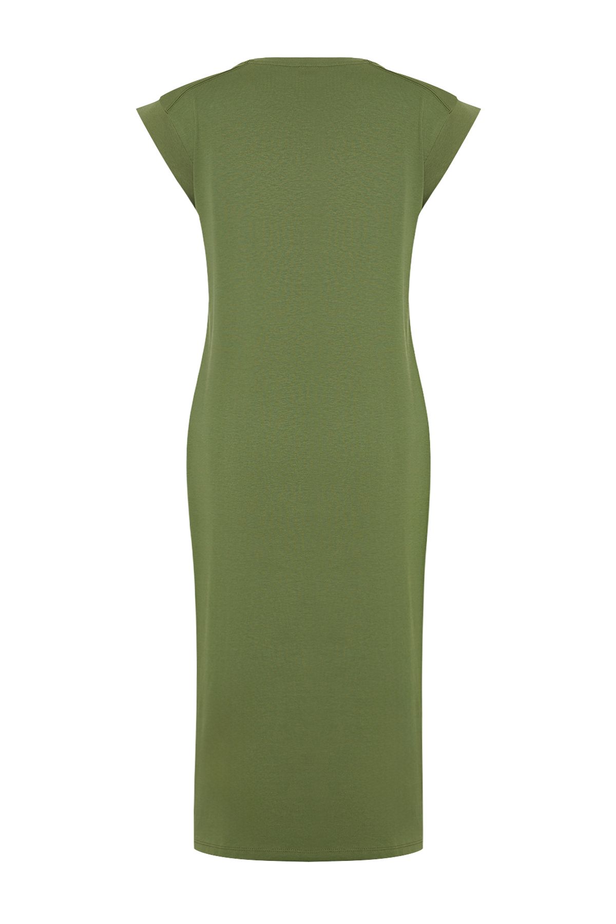 Trendyol Collection-Khaki Plain Tričko Šaty 100% bavlna Moon Sleeve Shift/Pohodlný střih Midi Midi Šaty TWOSS24EL00126 8