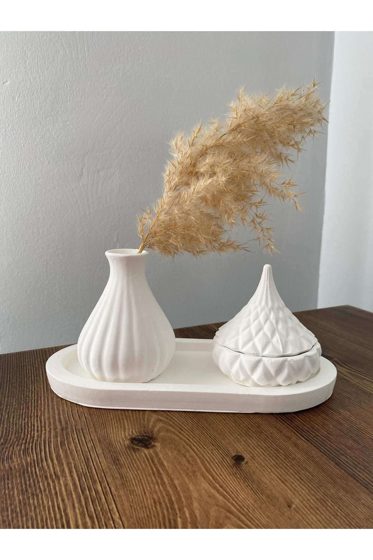 OBLİVİON-Minimalist White Vase and Candle Set with Lid - Flat Stand (Handmade) 2
