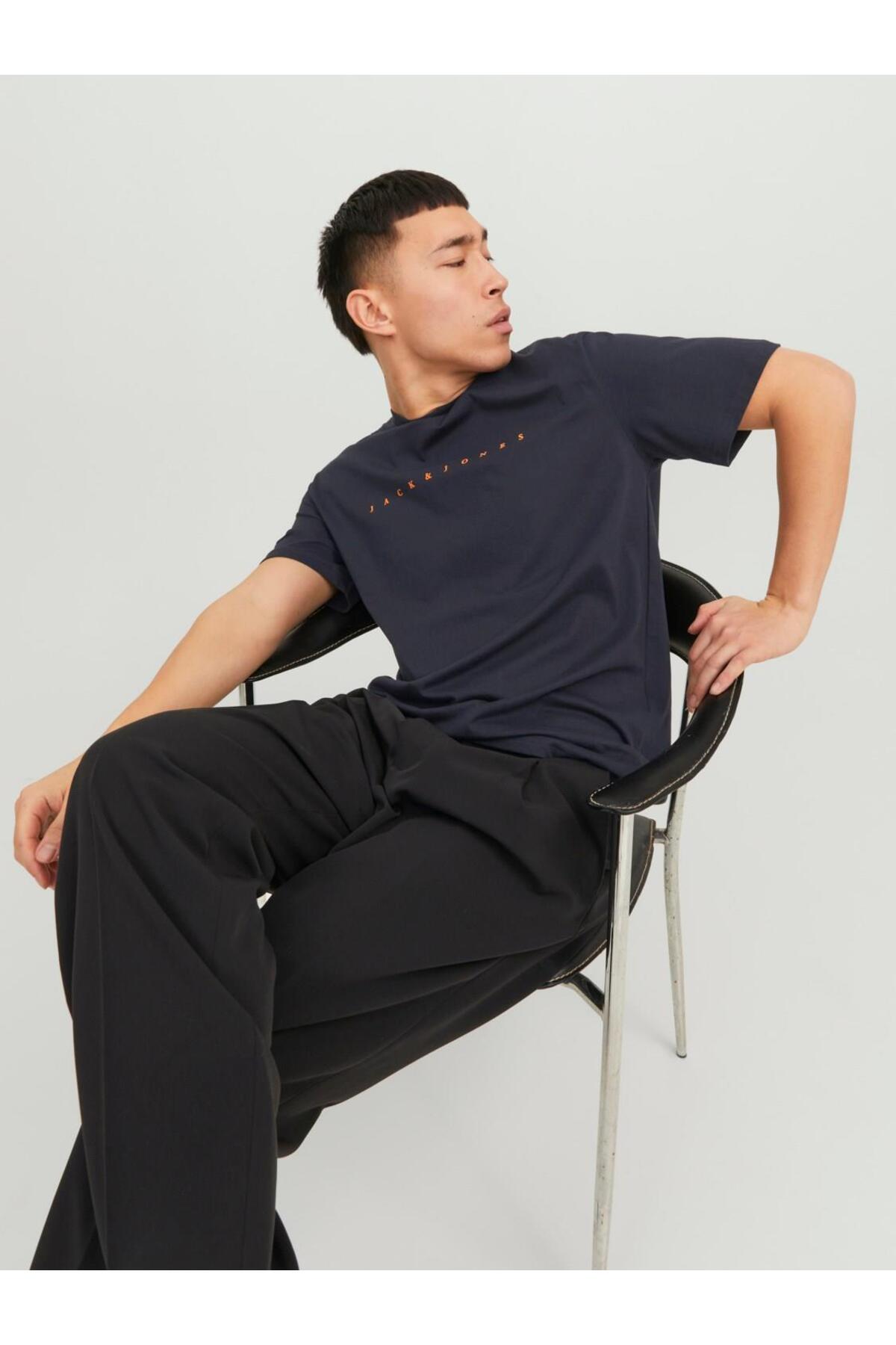 تیشرت مردانه آبی سرمه ای جک اند جونز | 12234746 اورجینال - تصویر 6