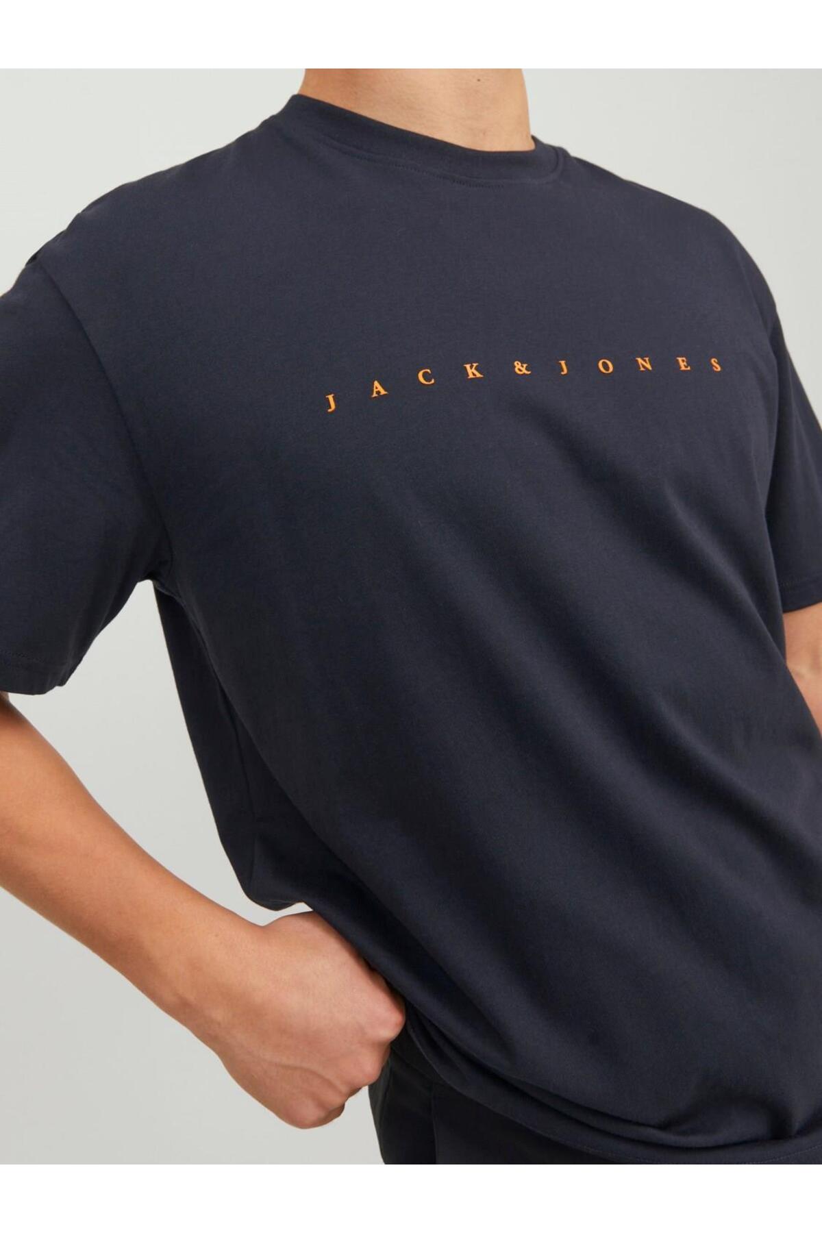 تیشرت مردانه آبی سرمه ای جک اند جونز | 12234746 اورجینال - تصویر 4