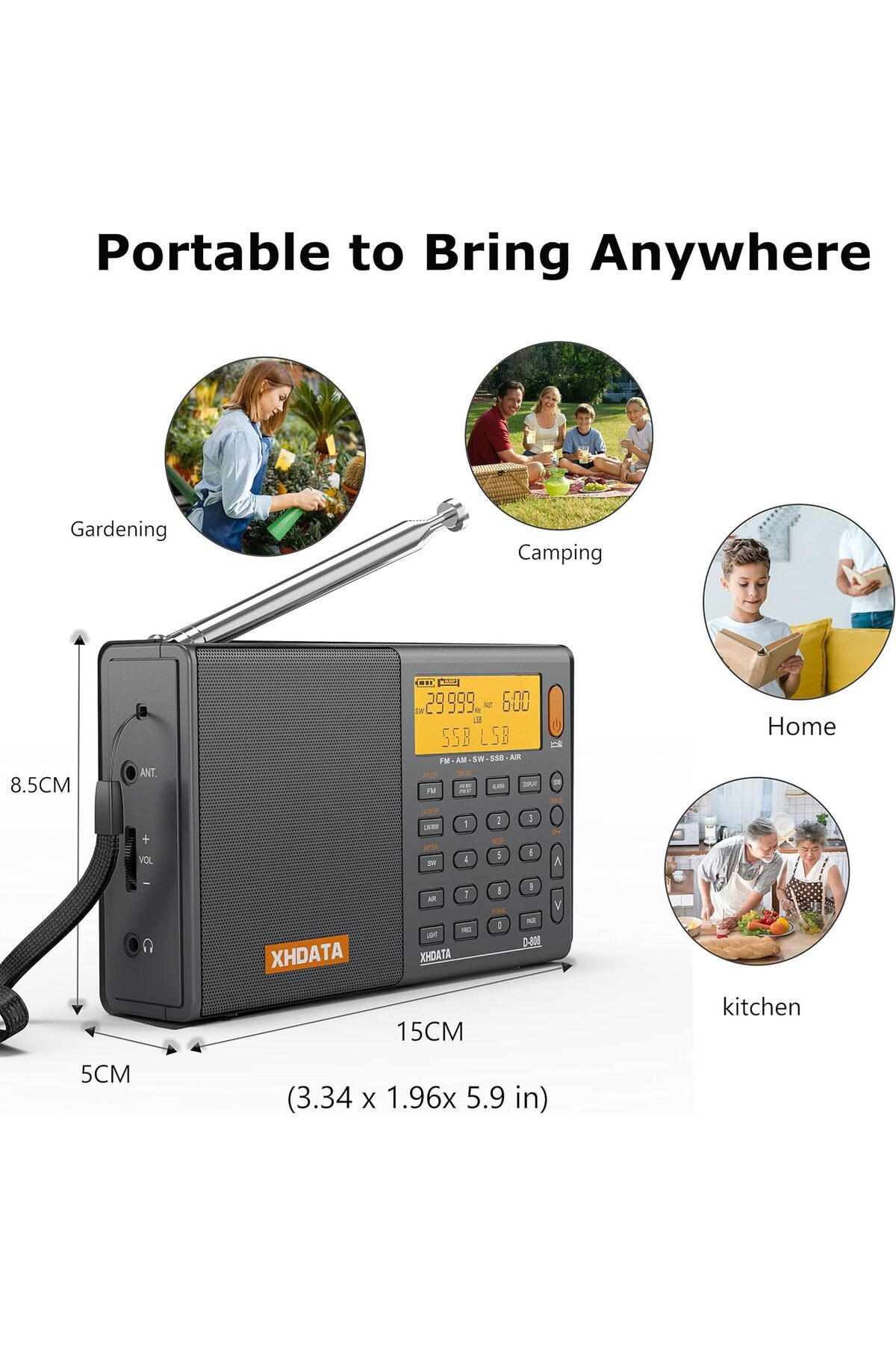 XHDATA D-808 ワールドバンドラジオ SSB AIR 箱付 XHDATA D-808 taşınabilir Dijital radyo UKW StereokWmWLW SSB RDS