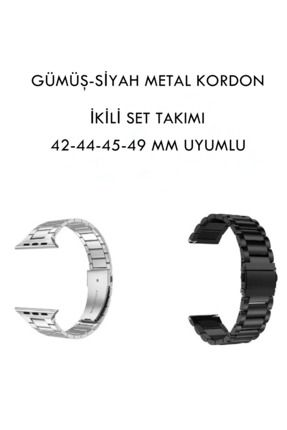 ecocenter Akıllı Saat Metal Çelik Kordon 2 Adet Siyah-Gümüş Tek Paket 42/44/4...