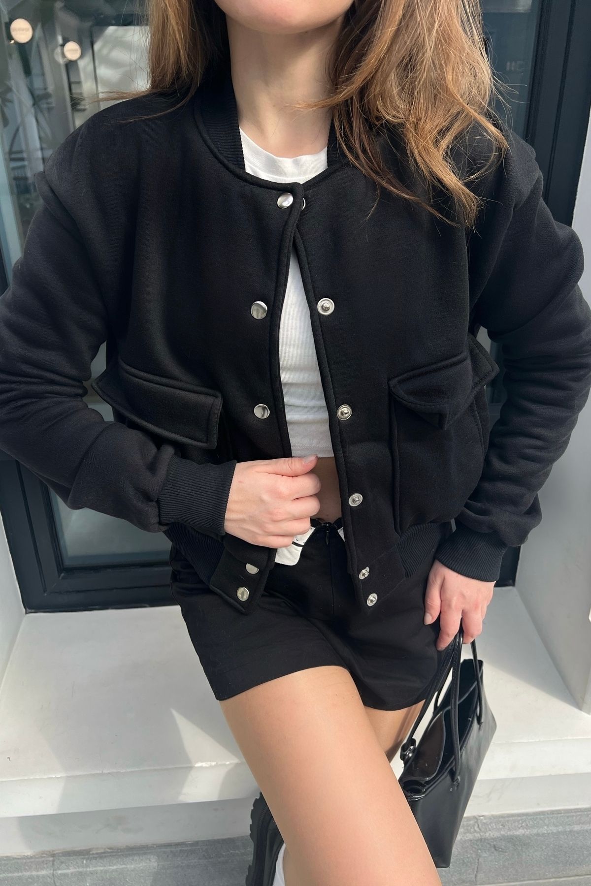 Bianco Lucci-Damen-Bomberjacke mit drei Fäden in Roségold und zwei Taschen 3