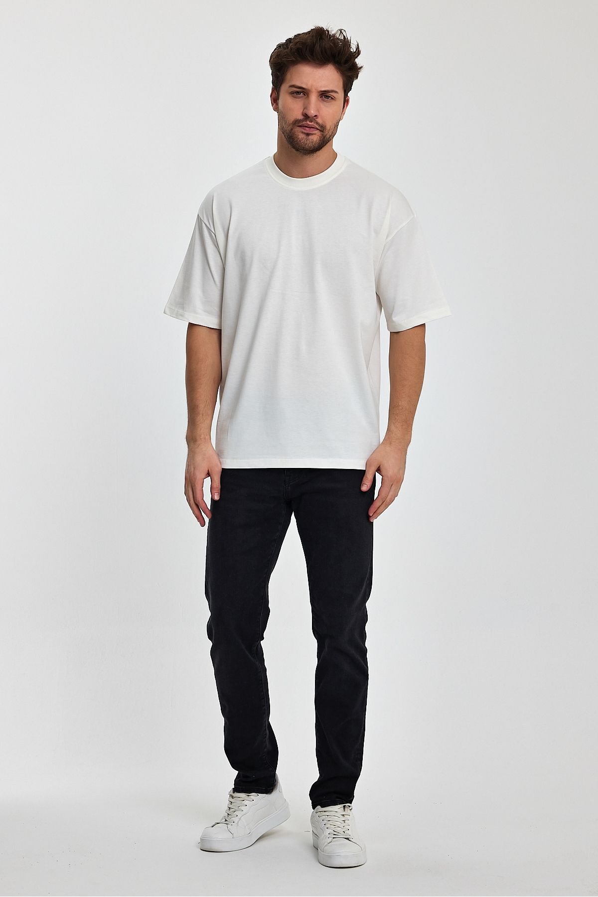 COMBİNE MİCHAİL-Men's Oversize Fit Thick Fabric Textured Crew Neck T-shirt 6
