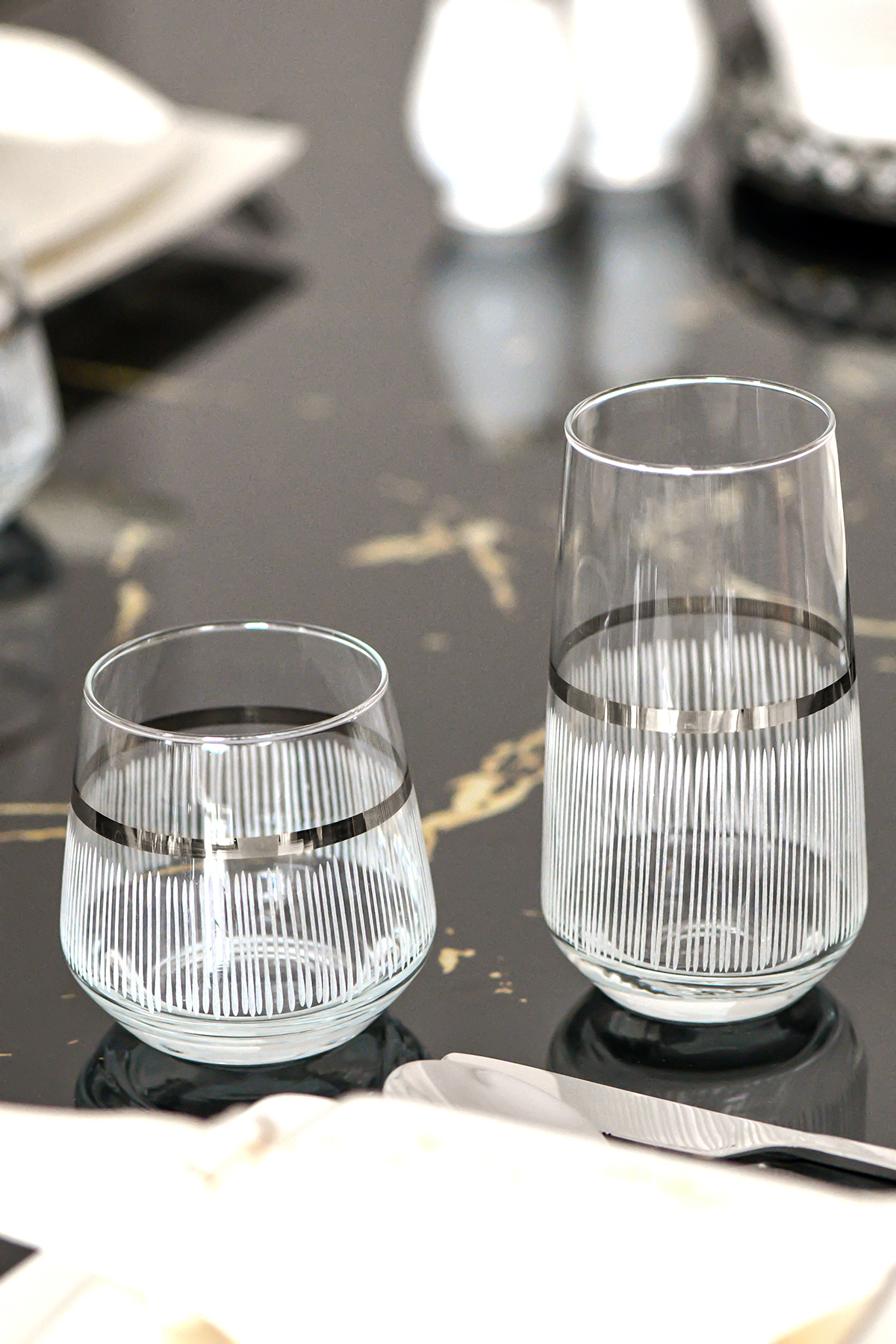 Lukx Platinum Silver Gilded Water and Soft Drink Glass 12 Pieces Tableware Cup Set Dowry Gift