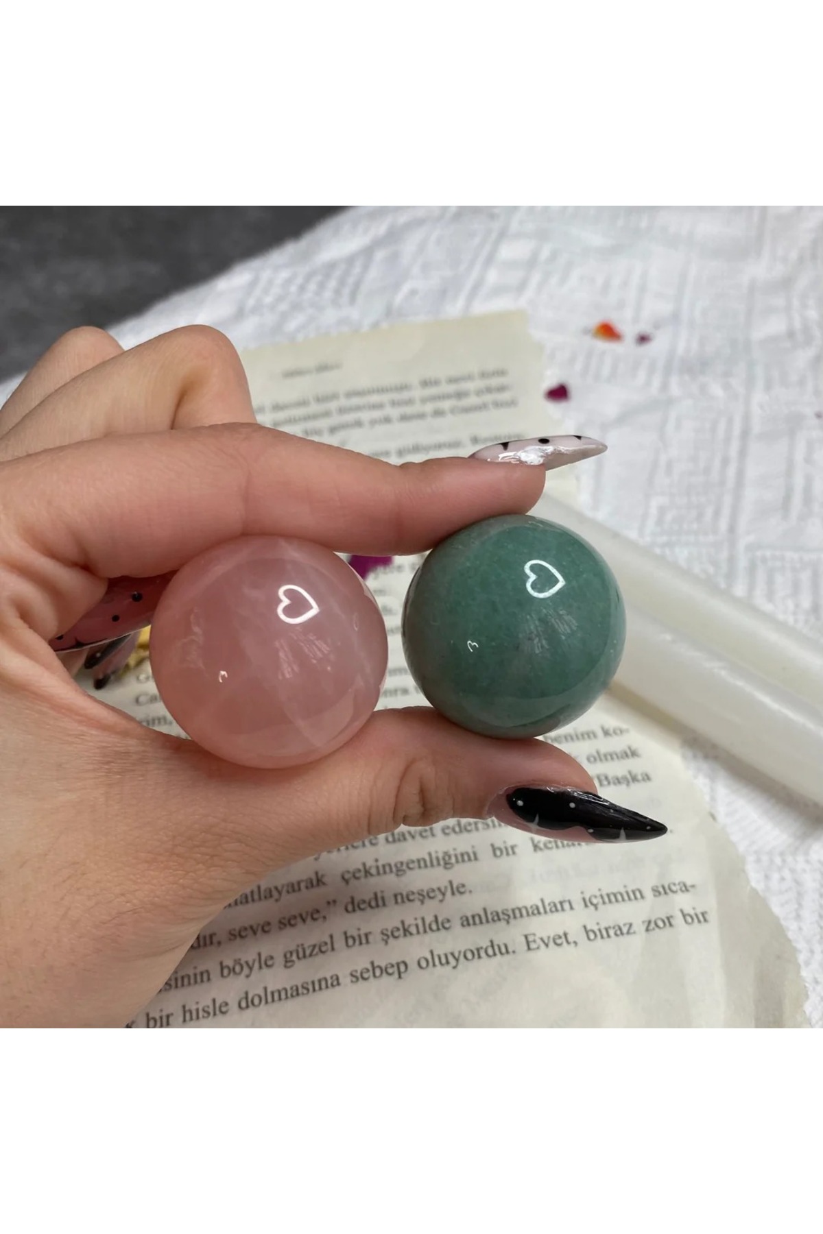 Elifsu Jewelry Tamburlanmış Mini Küre 2’li Set Pembe Kuvars ve Aventurin