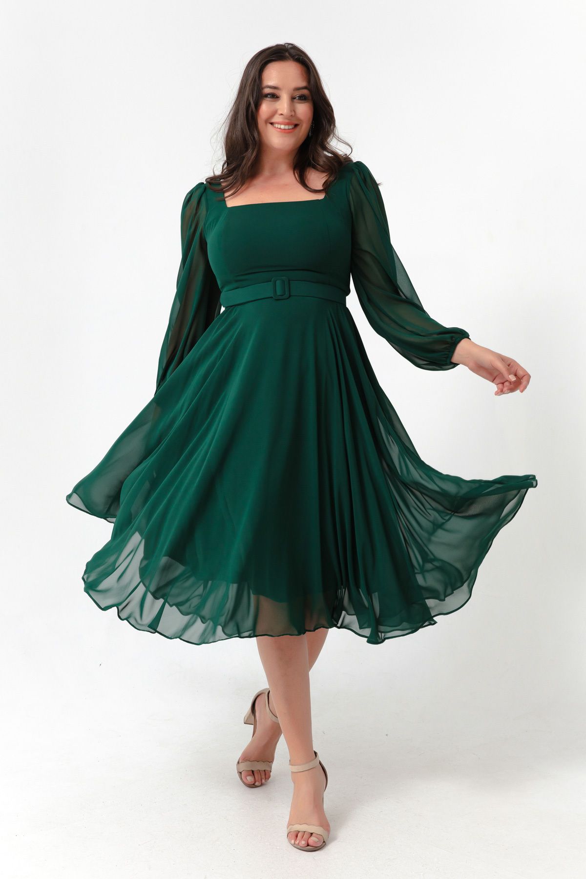 Green chiffon dress hotsell