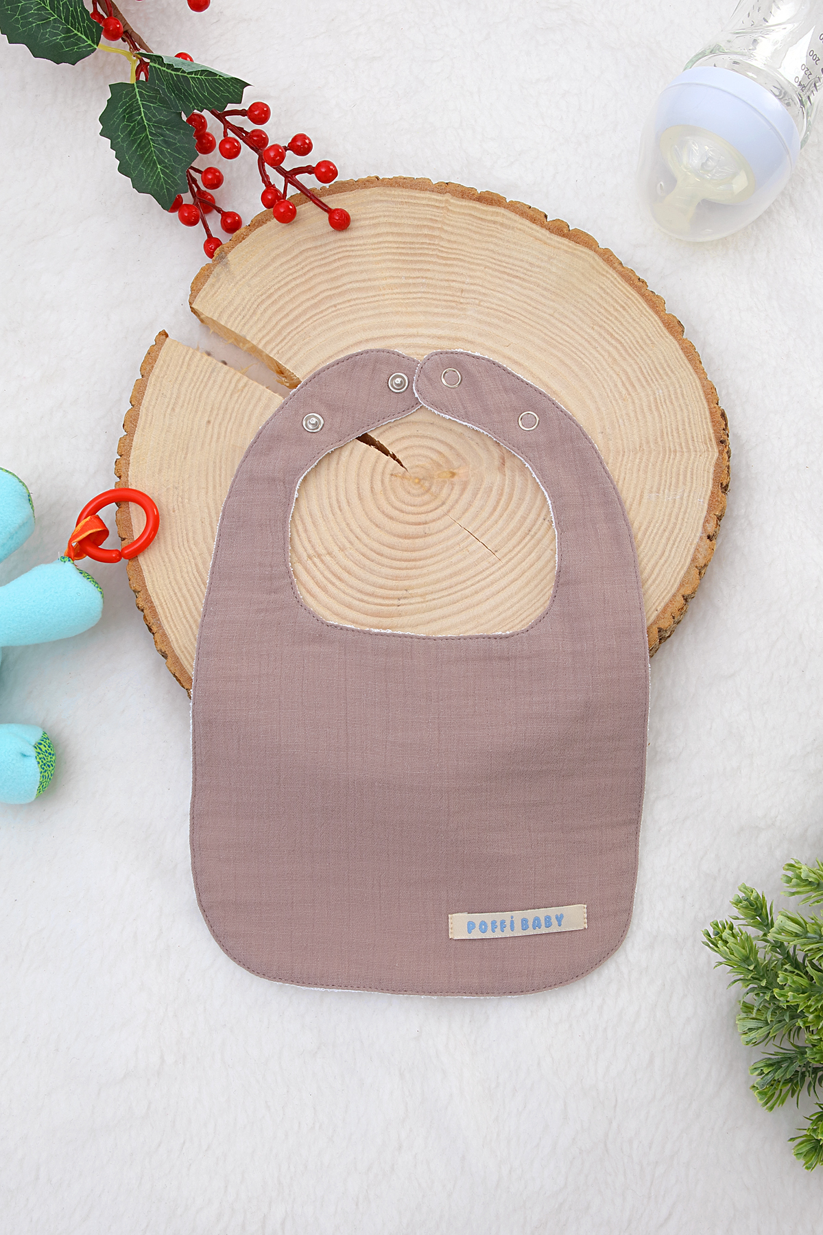 poffibaby Sıvı Geçirmez Çift Kat Müslin Mama Ve Salya Önlüğü müslim örtü takımı ve Ağız bezi %100 Pamuk Alezli fotoğrafı 2 (önizleme)