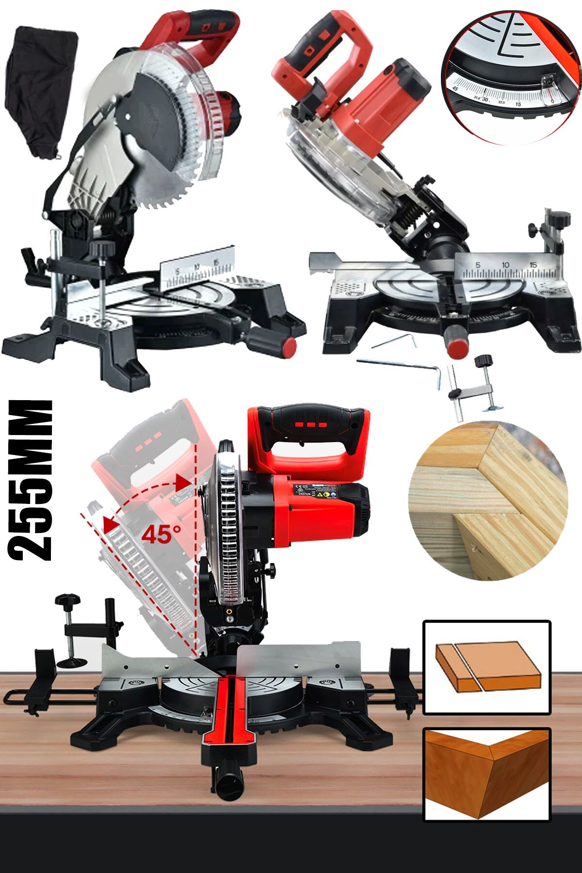 STAXX Premio Isınmaz Motor 255 mm Hassas Kesim Açılı Gönye Kesme Makinesi 3500 W