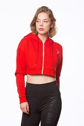 Nymphe Kadın Kırmızı Kapüşonlu Sweatshirt Kısa 20-GYM-052-01