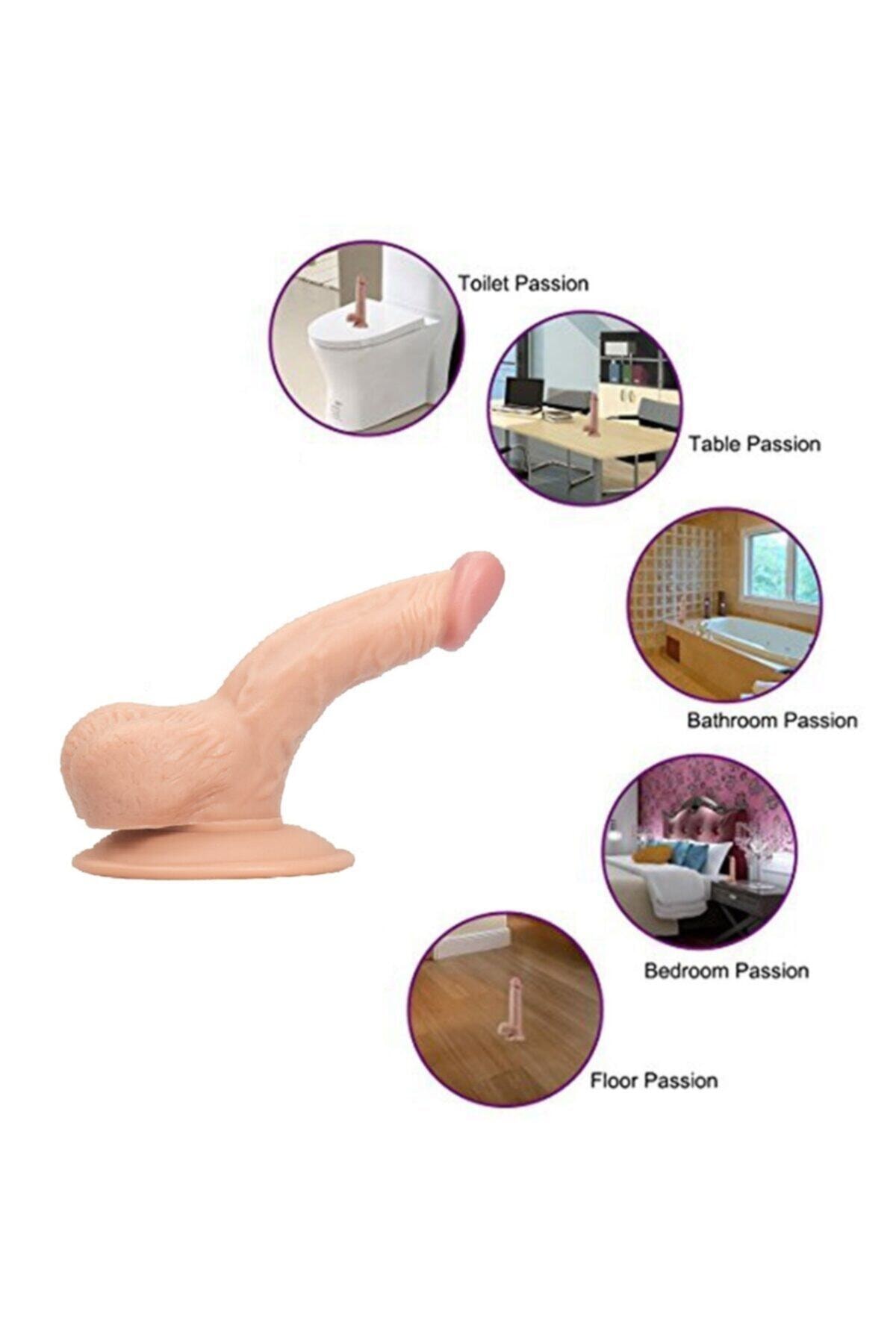 Ufak Eğimli Vantuzlu Testisli 10cm Dildo Penis Vibratör