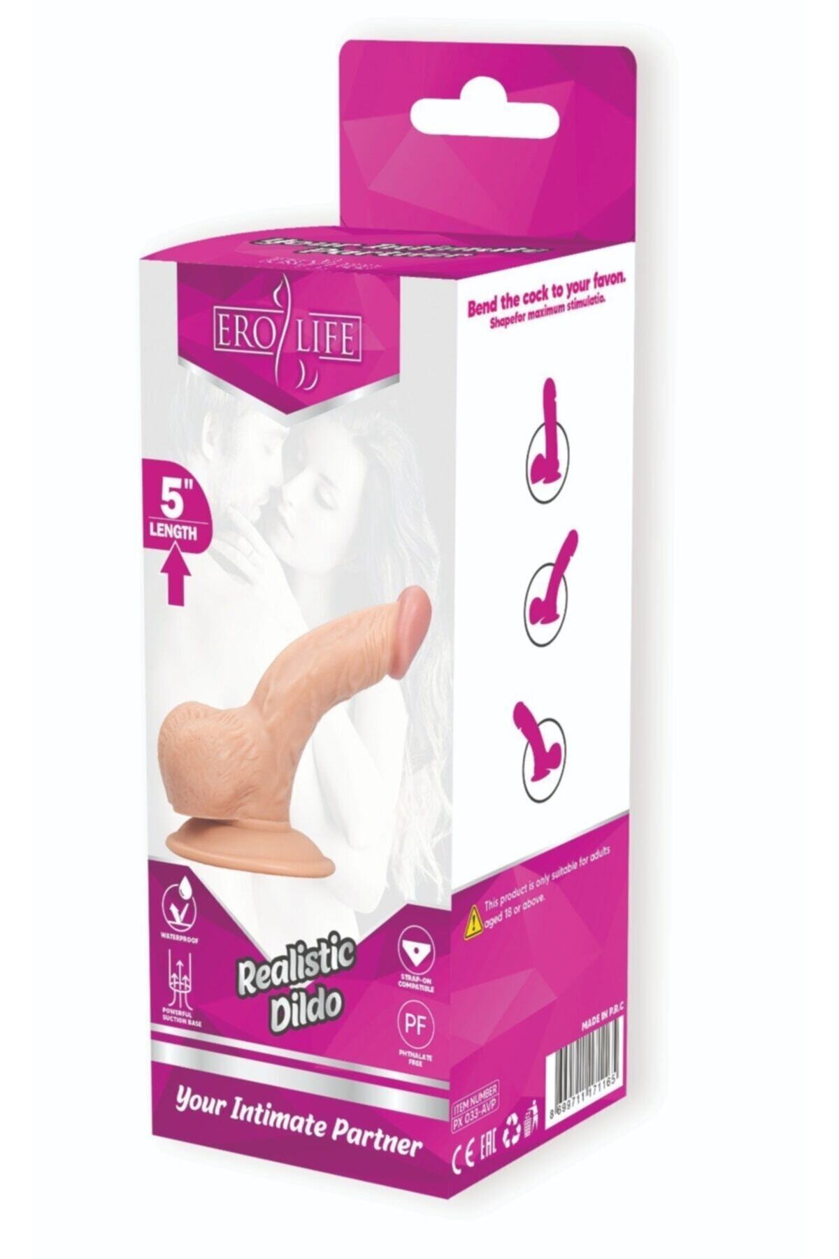 Ufak Eğimli Vantuzlu Testisli 10cm Dildo Penis Vibratör 6