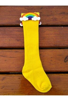 Diz Altı Bebek Ve Çocuk Çorabı Aksesuarlı (dizaltı Çorap ) Keçeli , Pamuk , Gökkuşağı , Sarı JNS-DC-25011
