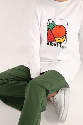Kadın Beyaz Fruit Baskılı T-shirt Tunik 21OS15001AL0