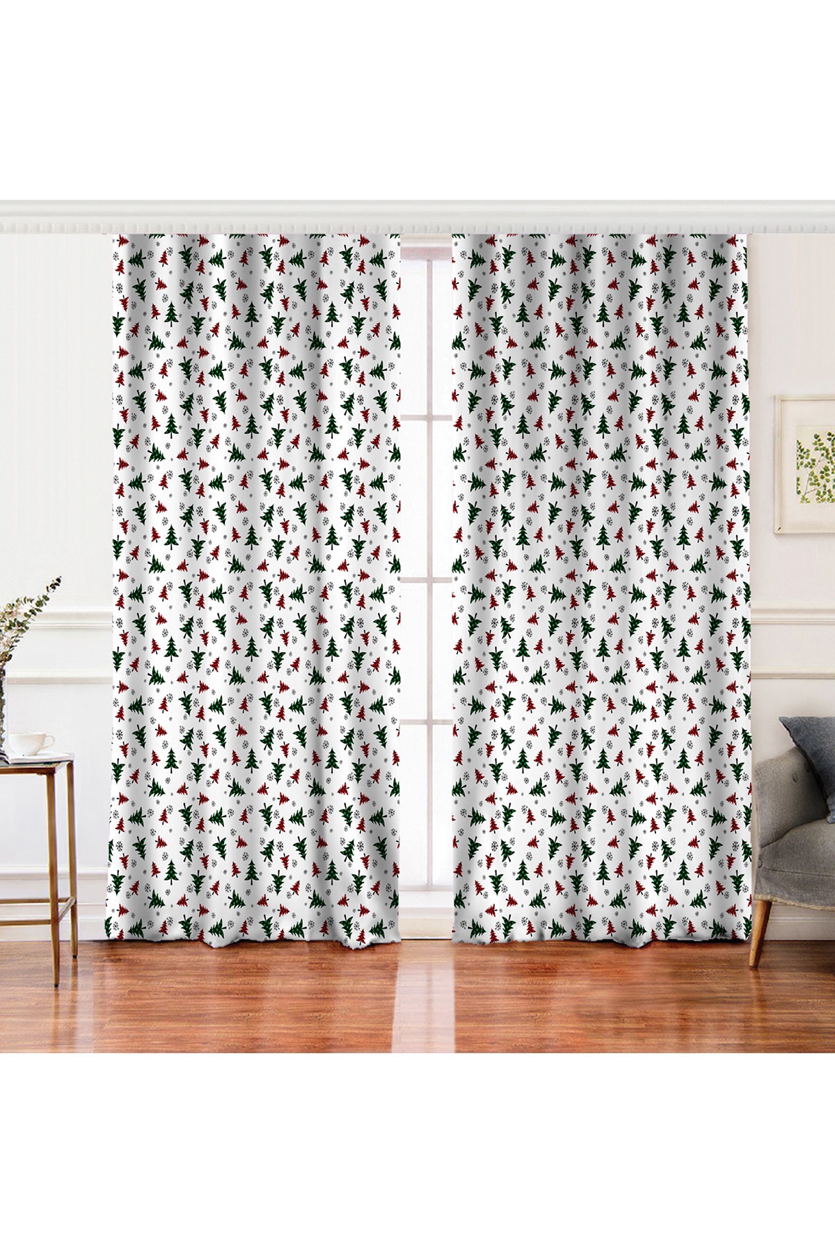 Realhomes Perdeau De Fundal Imprimat Digital Cu Model Din Lemn De Pin În Carouri Cu Aripi Duble Pe Fundal Alb - 140 x 200