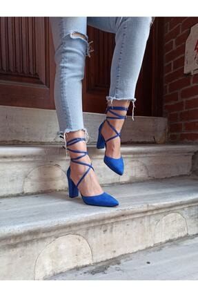 Kadın Mavi Süet Ipli Topuklu Ayakkabı DS-CARMEN