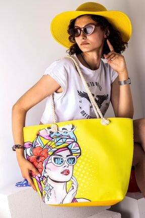 LAL SHOES & BAGS Elıssa Kadın Plaj Çantası (FERMUARLI) -hardal
