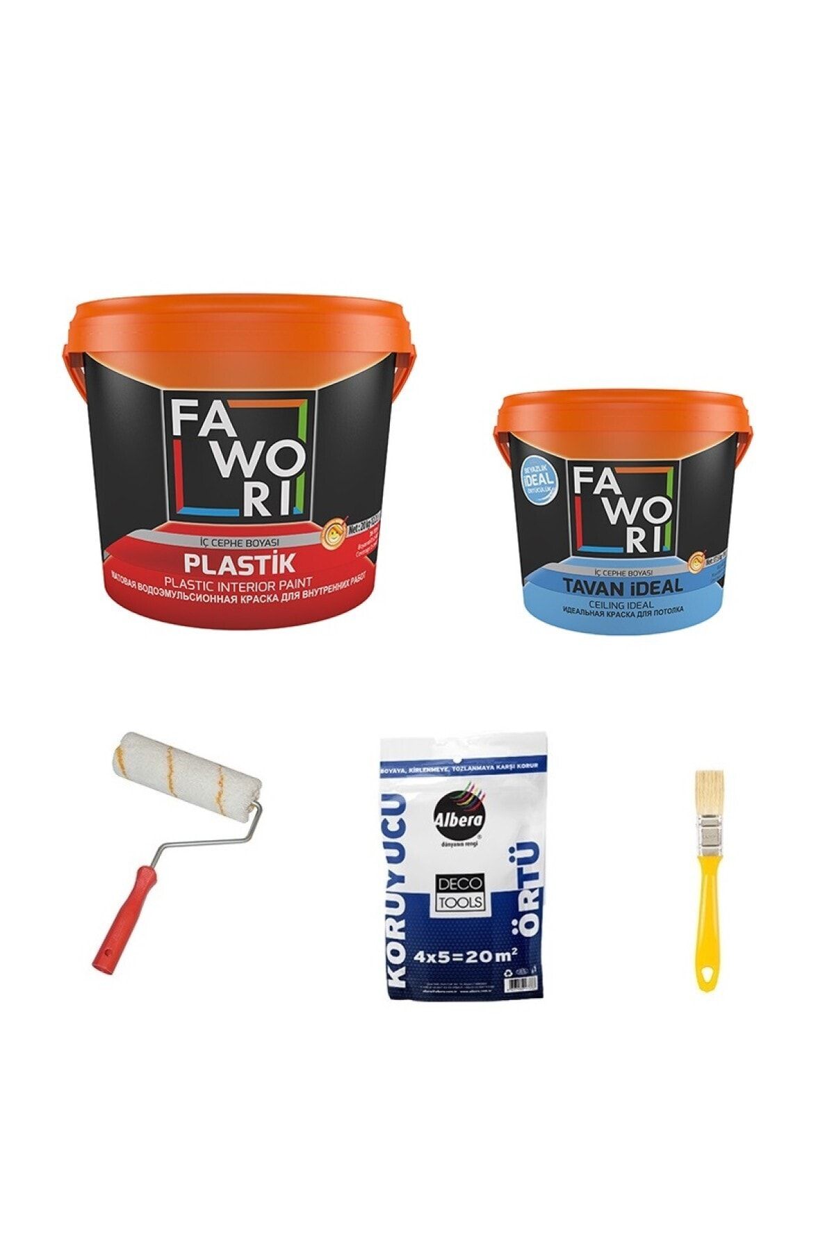Fawori Plastik Iç Cephe Duvar Boyası 20 Kg + Tavan Boyası 10 Kg + Set Renk:beyaz