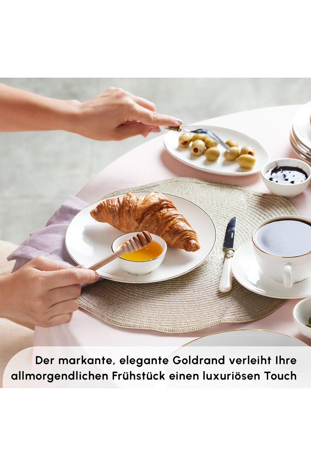 Karaca-Marcelo Gold Frühstücksset für 6 Personen 26-teiliges Geschirrset mit Tellern und Schalen Set 6