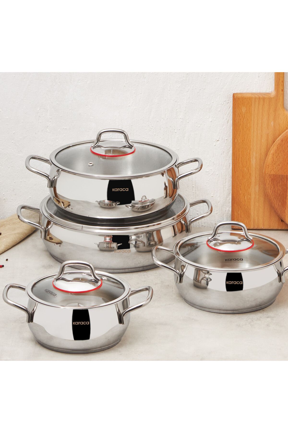 Karaca-Emirgan 8-Tlg, Kochgeschirr Set aus Stahl Topfset, Kochgeschirr set, Kochtopfsets, Edelstahl 2