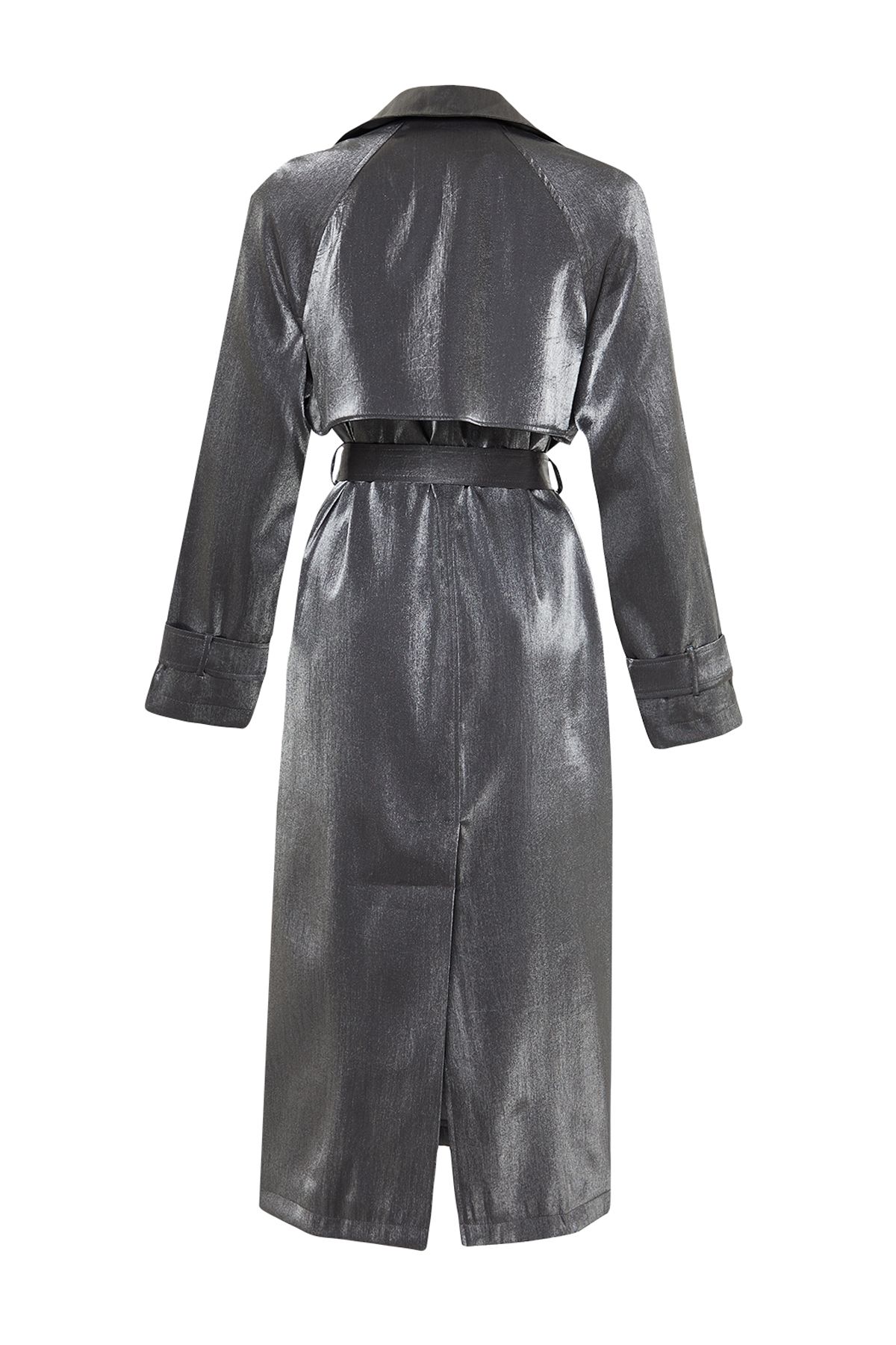 Trendyol Collection-Anthracite Oversize Wide Cut Belted Trench Coat TWOSS24TR00010 8