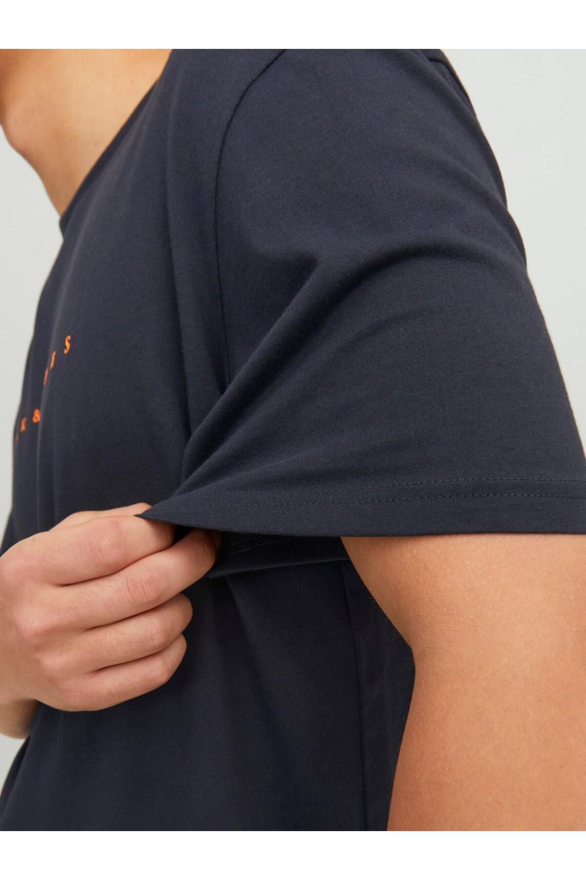 تیشرت مردانه آبی سرمه ای جک اند جونز | 12234746 اورجینال - تصویر 5