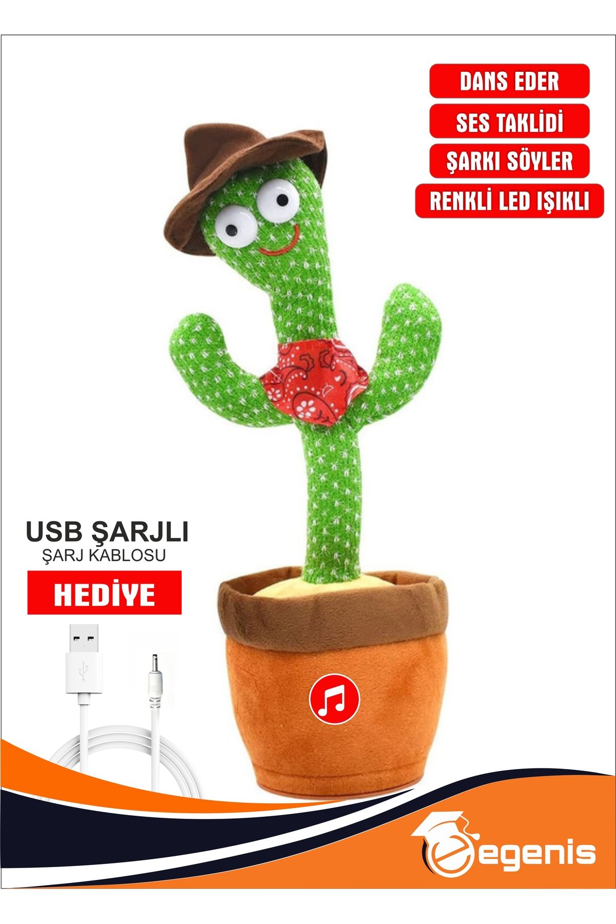 Kaktüs Oyuncak Dans Eden Konuşan Ses Taklit Edebilen Yabancı Müzikli Işıklı