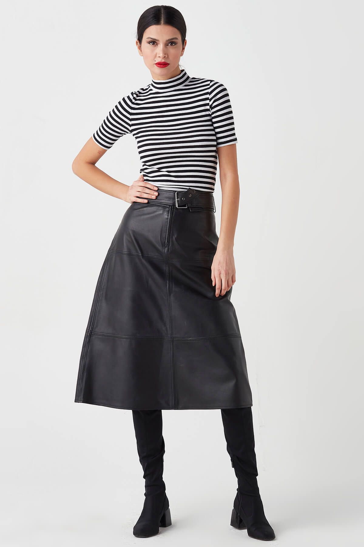 Deriza-Midi Genuine Leather Skirt Black 2
