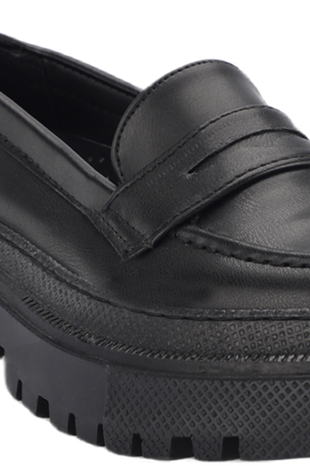 ® Nox  Yüksek Sert Dayanıklı Özel Kalın Taban Şık Tasarım Loafer Ayakkabı Kadın Siyah 5cm