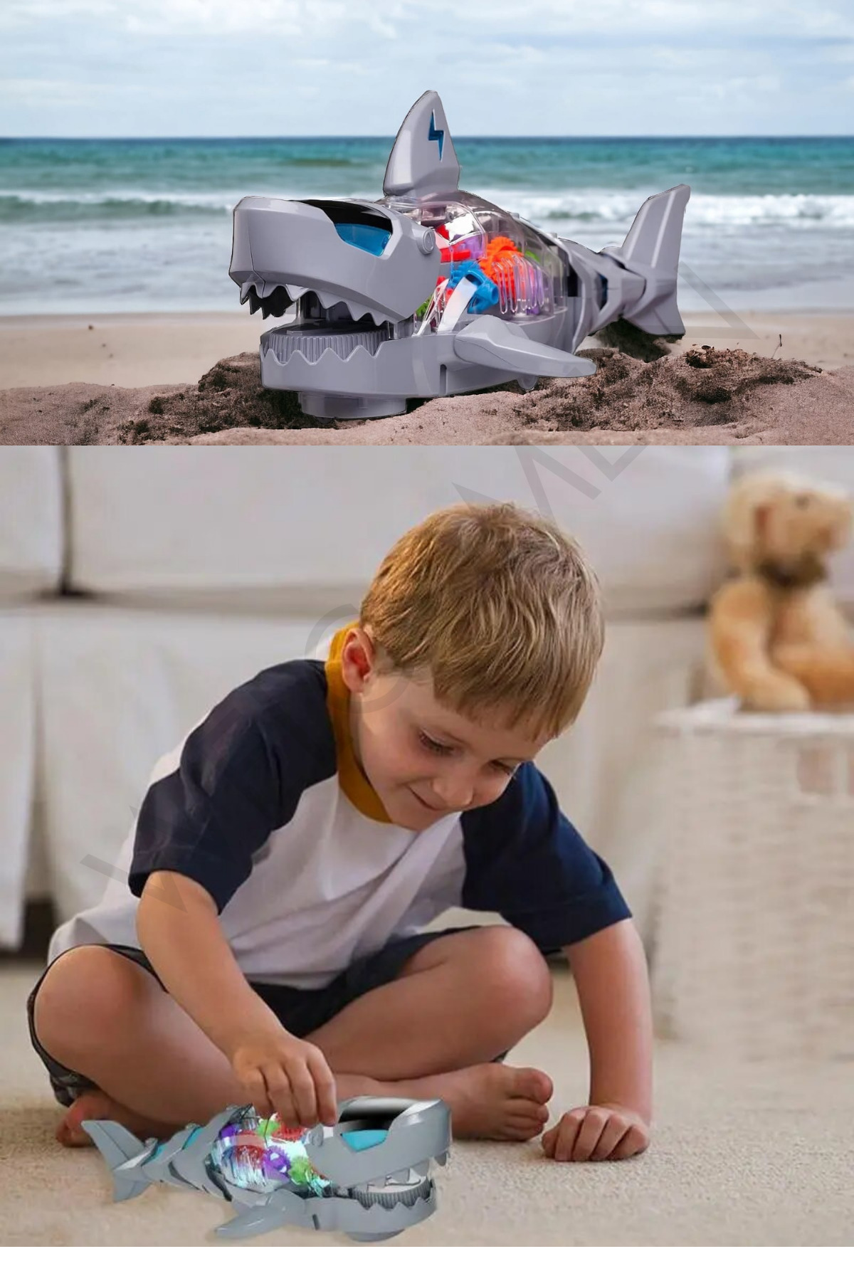 welcomein Oyuncak Işıklı Müzikli Ve Hareketli Robot Köpek Balığı Mekanik Aksamı Şeffaf fotoğrafı 4 (önizleme)