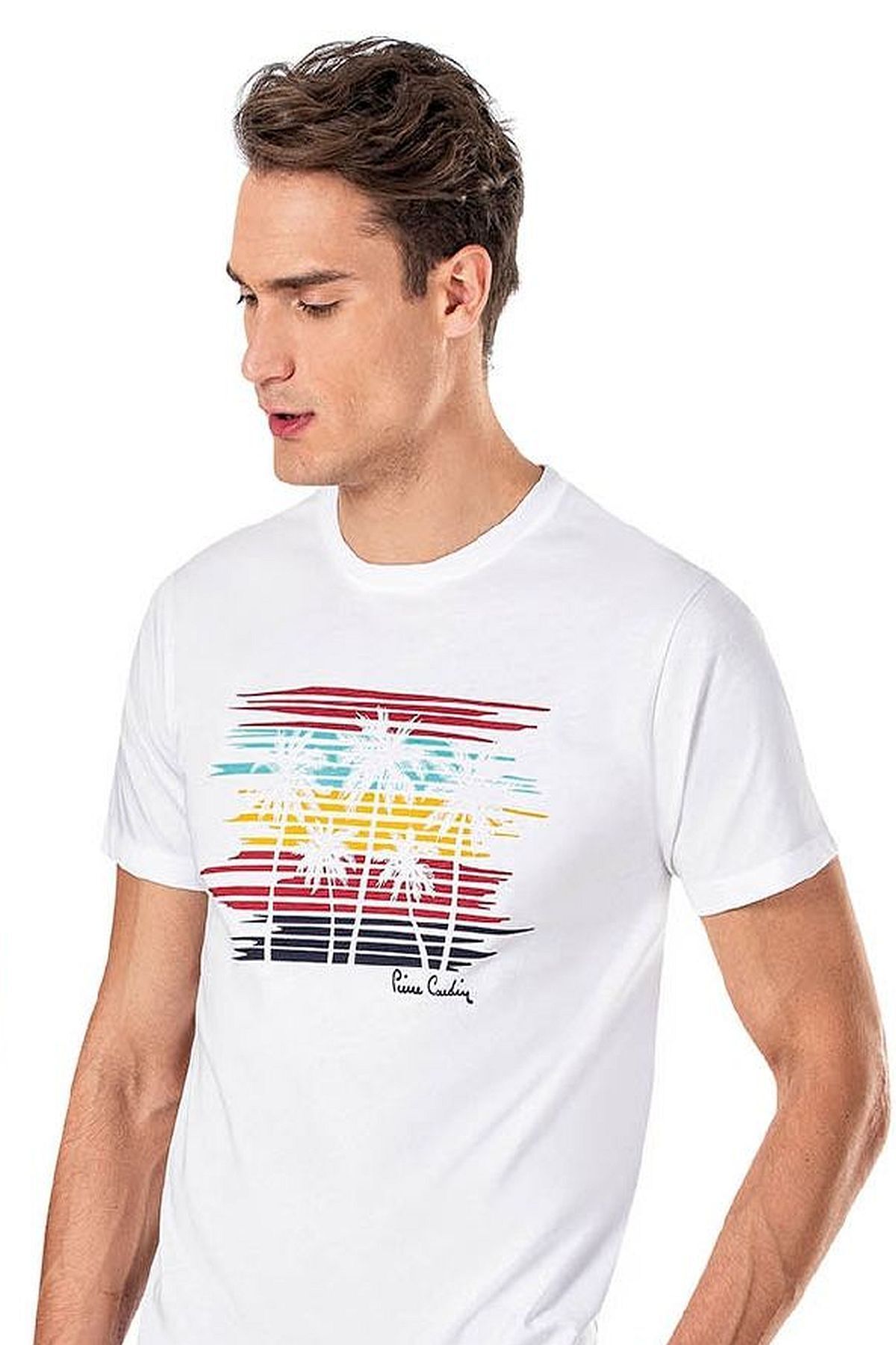ست پیژامه سفید مردانه لباس خواب آستین کوتاه 6014 Pierre Cardin