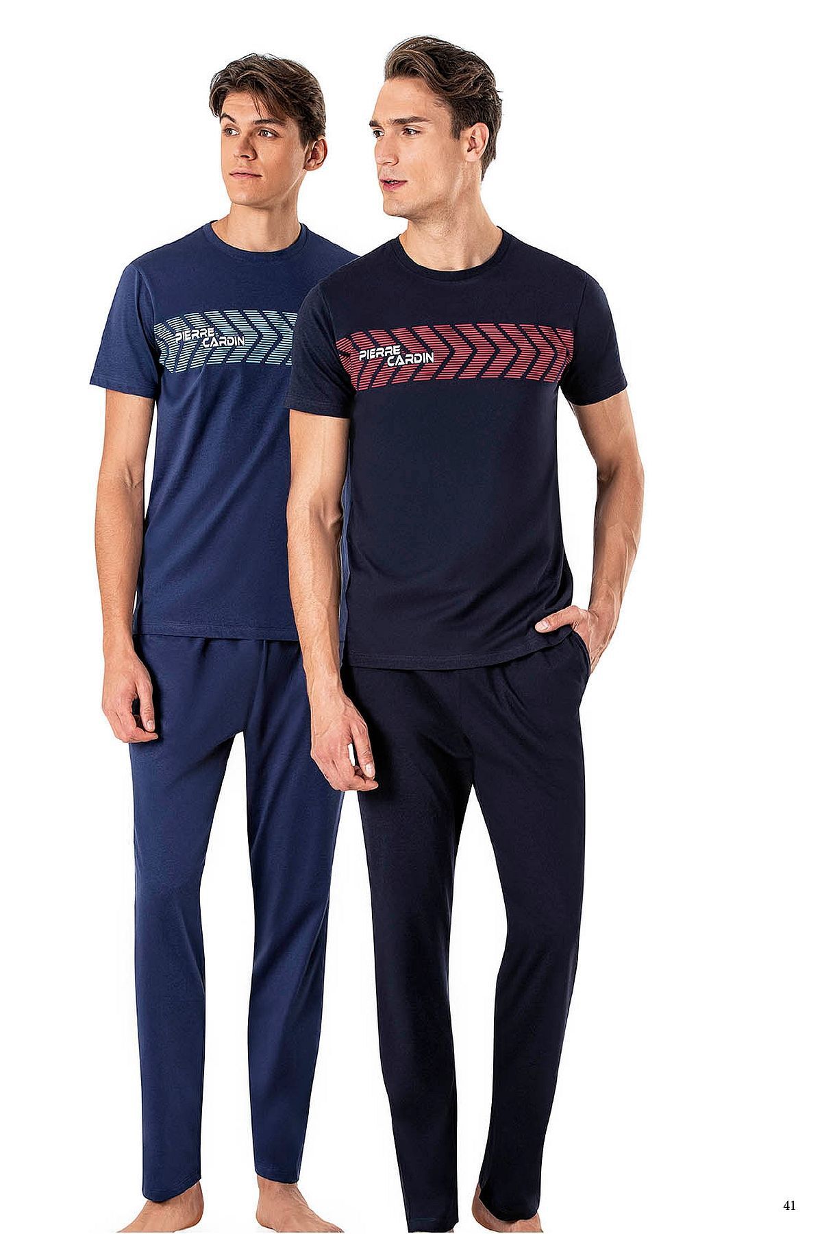 ست پیژامه آبی مردانه لباس خواب آستین کوتاه 6012 نیلی Pierre Cardin