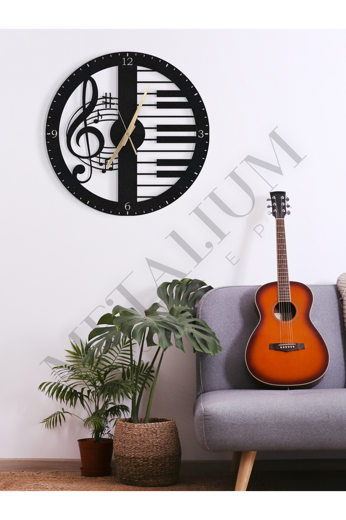 Decorative Musical Themed Metal Wall Clock 60x60cm [2305-60x60]