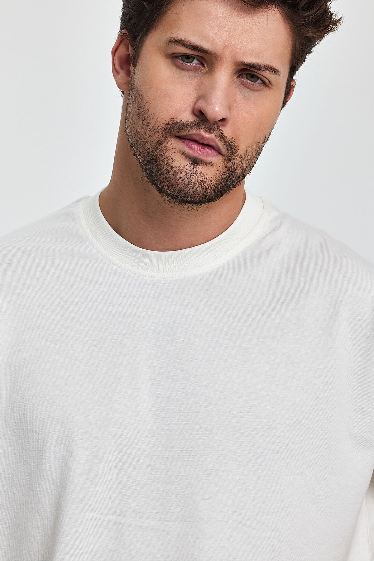 COMBİNE MİCHAİL-Men's Oversize Fit Thick Fabric Textured Crew Neck T-shirt 2
