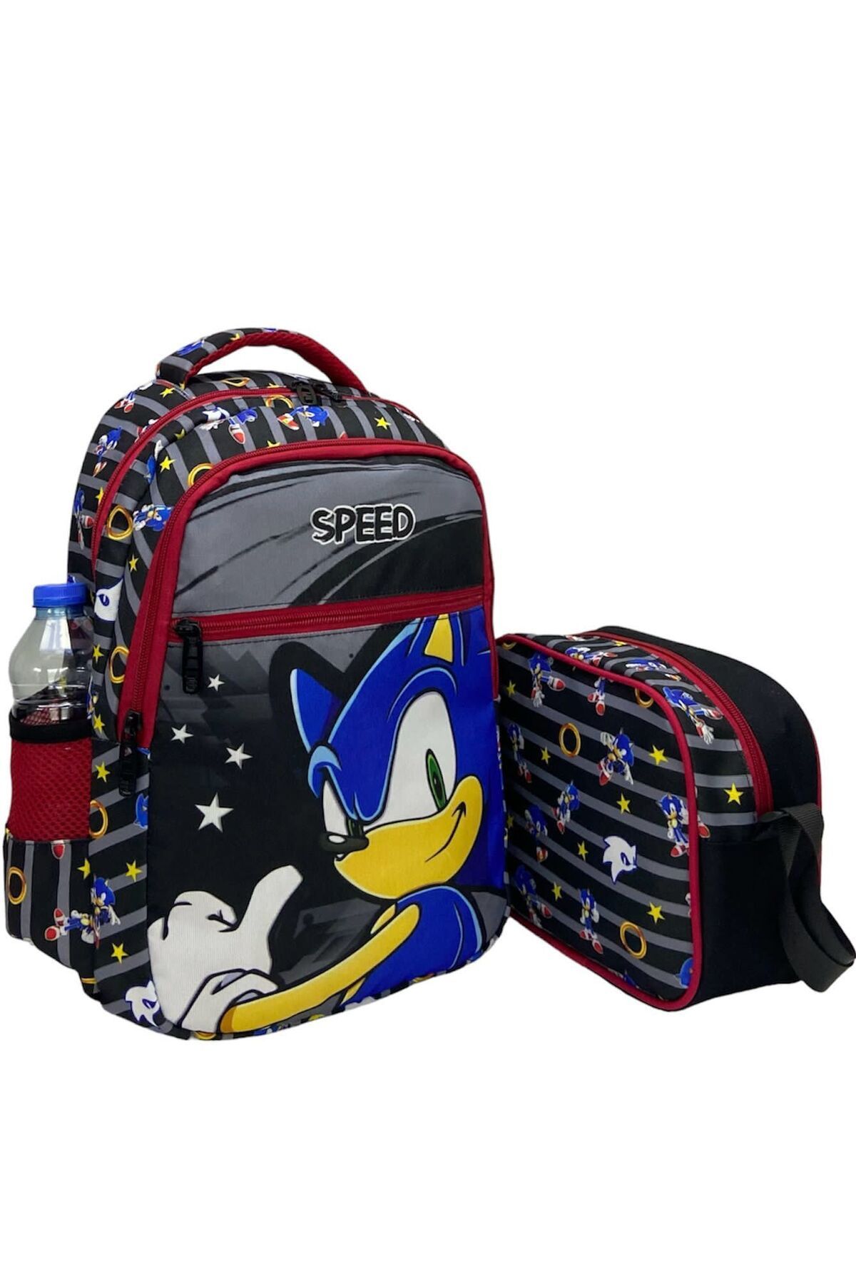 Uniquerrs Set De 2 Rucsac Și Geantă Pentru Școală Primară Cu 3 Compartimente Și Hrănire Cu Imprimeu Colorat Hedgehog Sonic Masculin - One Size